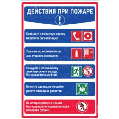 Действия при пожаре. 200х300мм плакат на  самоклеящейся пленке