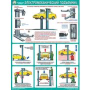 Безопасность в авторемонтной мастерской. Электромеханический подъемник 1л формат А2 плакат